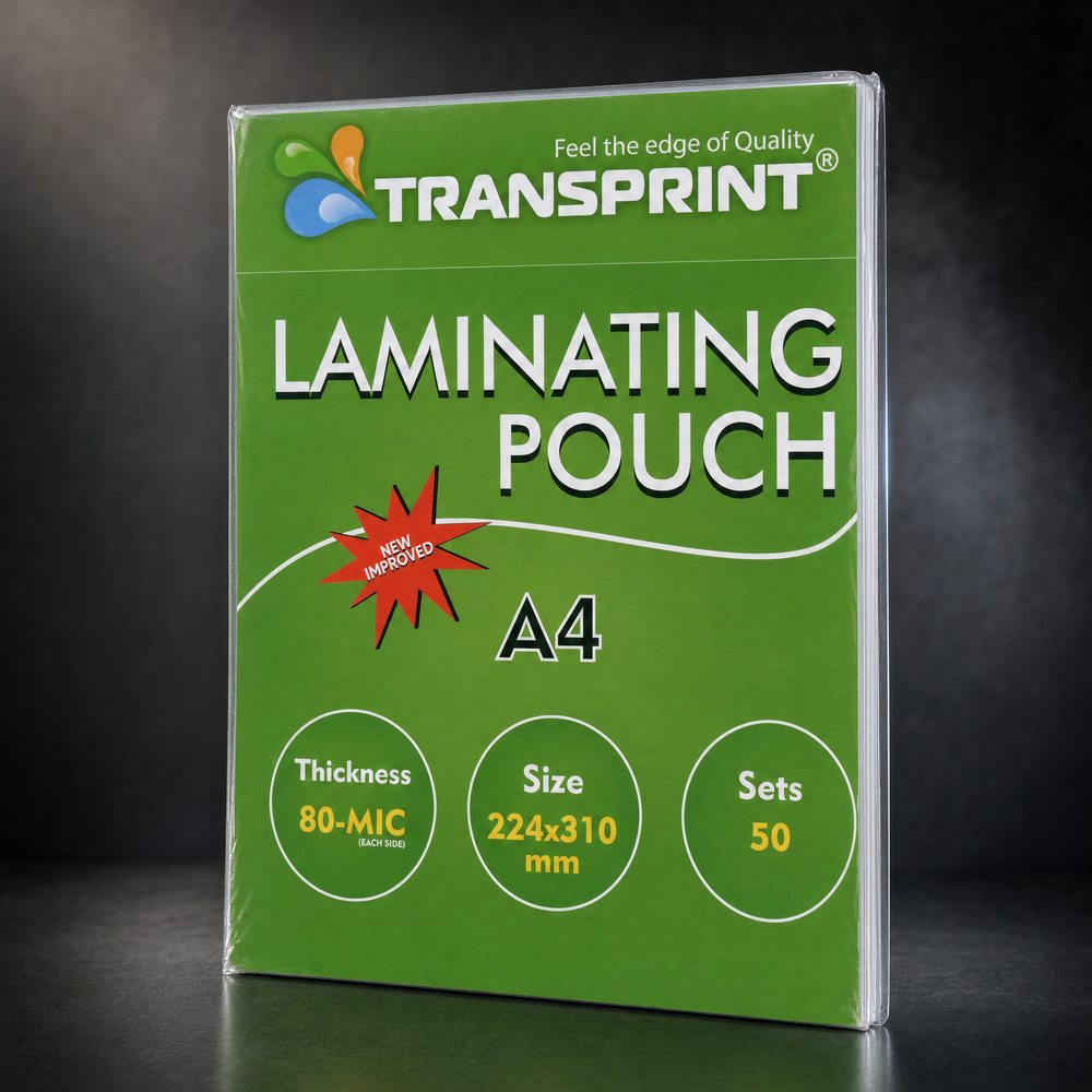 Transprint A4 laminating pouch, 80 micron, pack of 50 sets